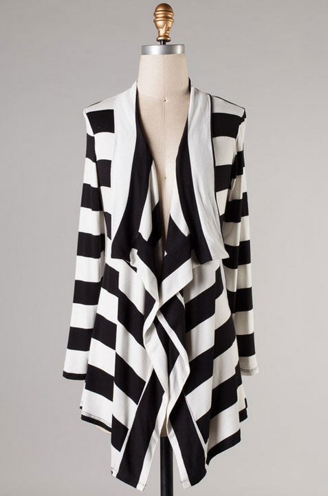 Down Memory Lane Striped Cardigan-Black/White