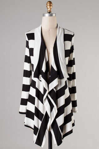 Down Memory Lane Striped Cardigan-Black/White