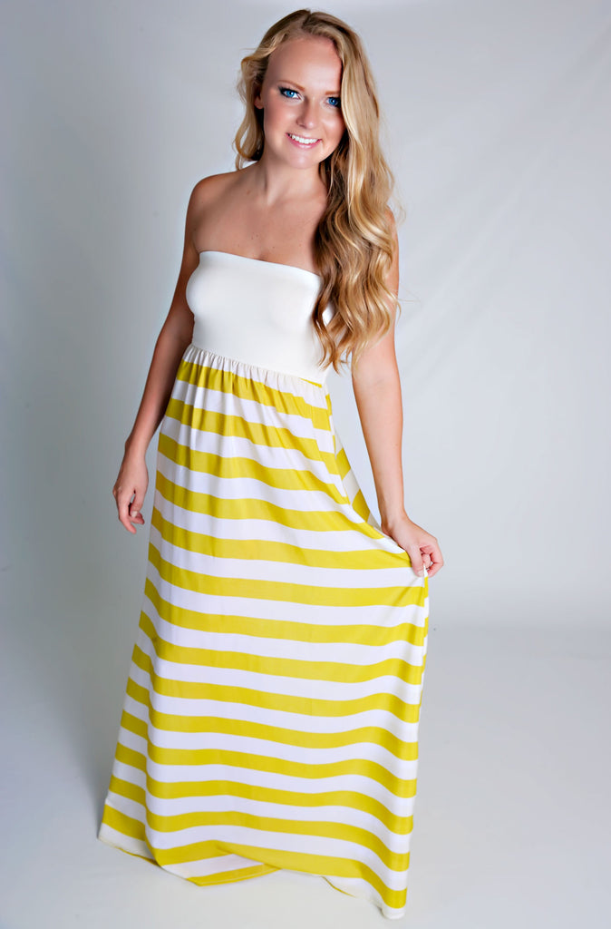 Drop Me A Line Striped Maxi Dress In Lime