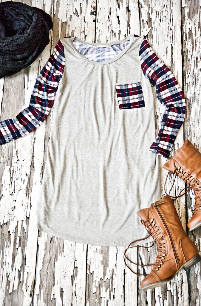 Early Bird Plaid Tunic-Grey