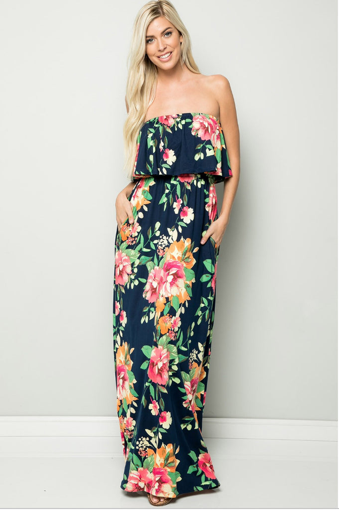 Eden Floral Maxi Dress-Navy