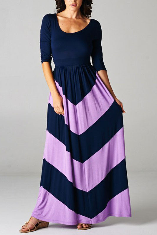 Elizabeth Chevron Maxi Dress-Navy Lavender
