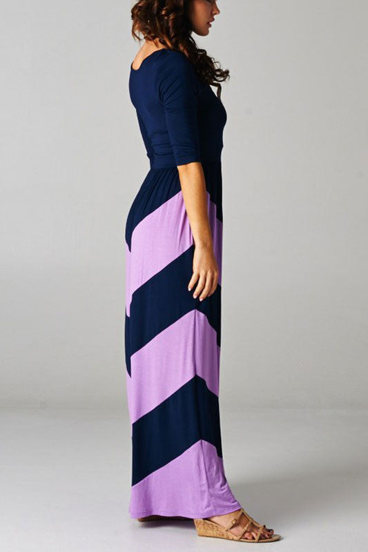 Elizabeth Chevron Maxi Dress-Navy Lavender