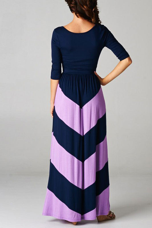 Elizabeth Chevron Maxi Dress-Navy Lavender