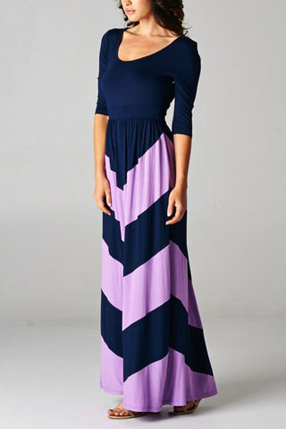 Elizabeth Chevron Maxi Dress-Navy Lavender