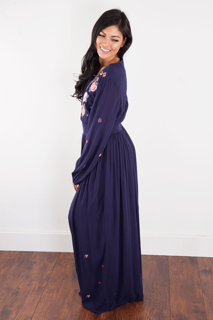 Embroidered Floral Maxi Dress