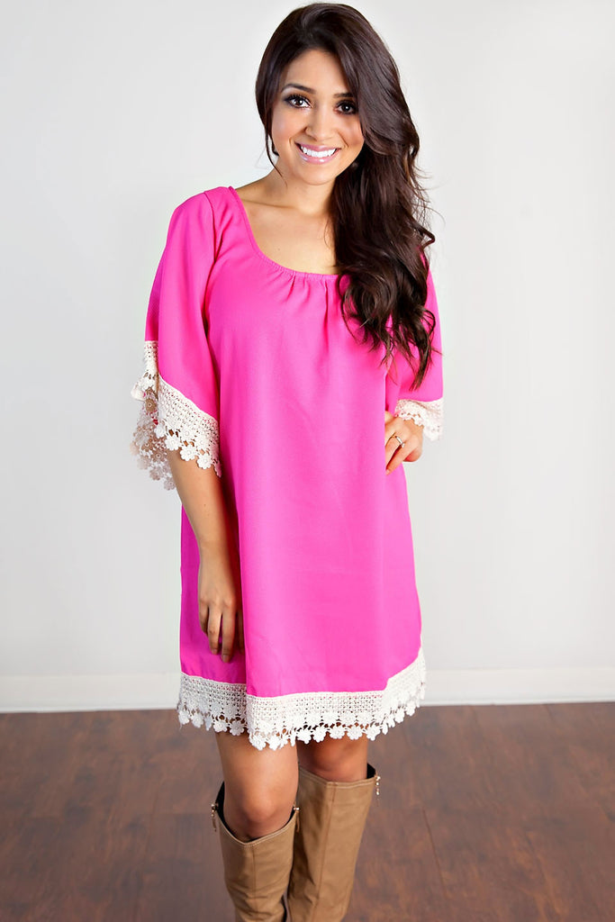 Emily Lace Trimmed Tunic-Hot Pink