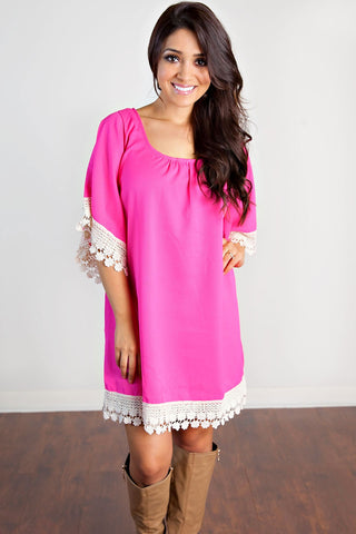 Emily Lace Trimmed Tunic-Hot Pink