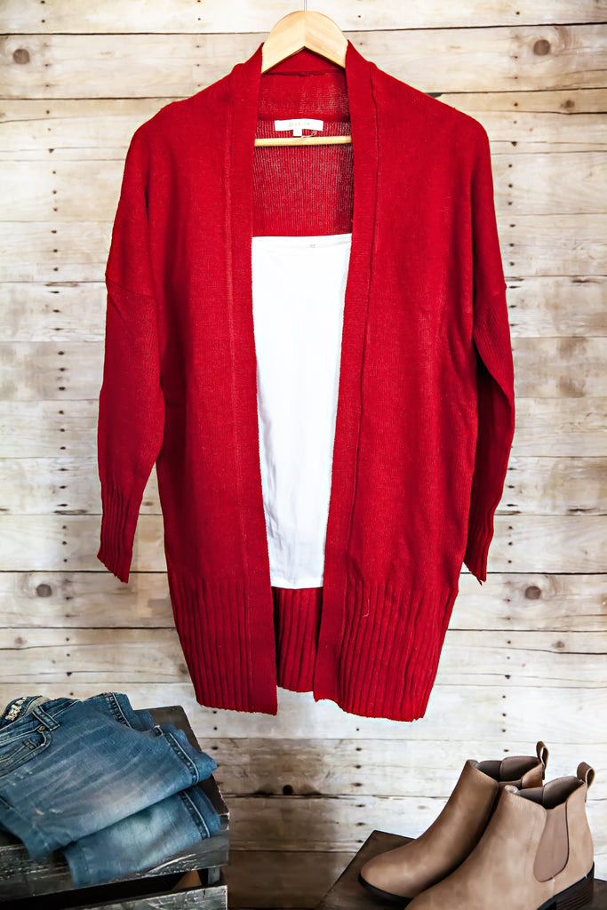 Fall Into Place Cardigan-Red