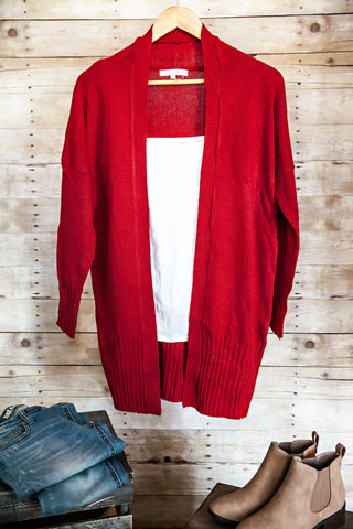 Fall Into Place Cardigan-Red