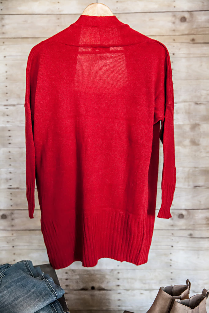 Fall Into Place Cardigan-Red