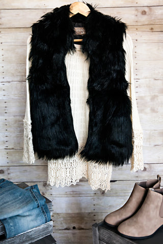 Faux Fur Vest-Black