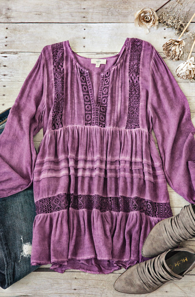 ALLYSON CROCHET DETAIL TOP-Plum