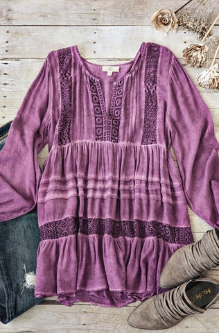 ALLYSON CROCHET DETAIL TOP-Plum