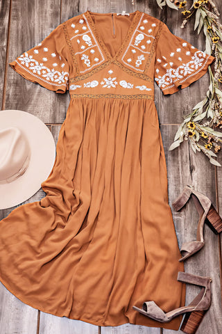 The Emery Embroidered Dress-Golden