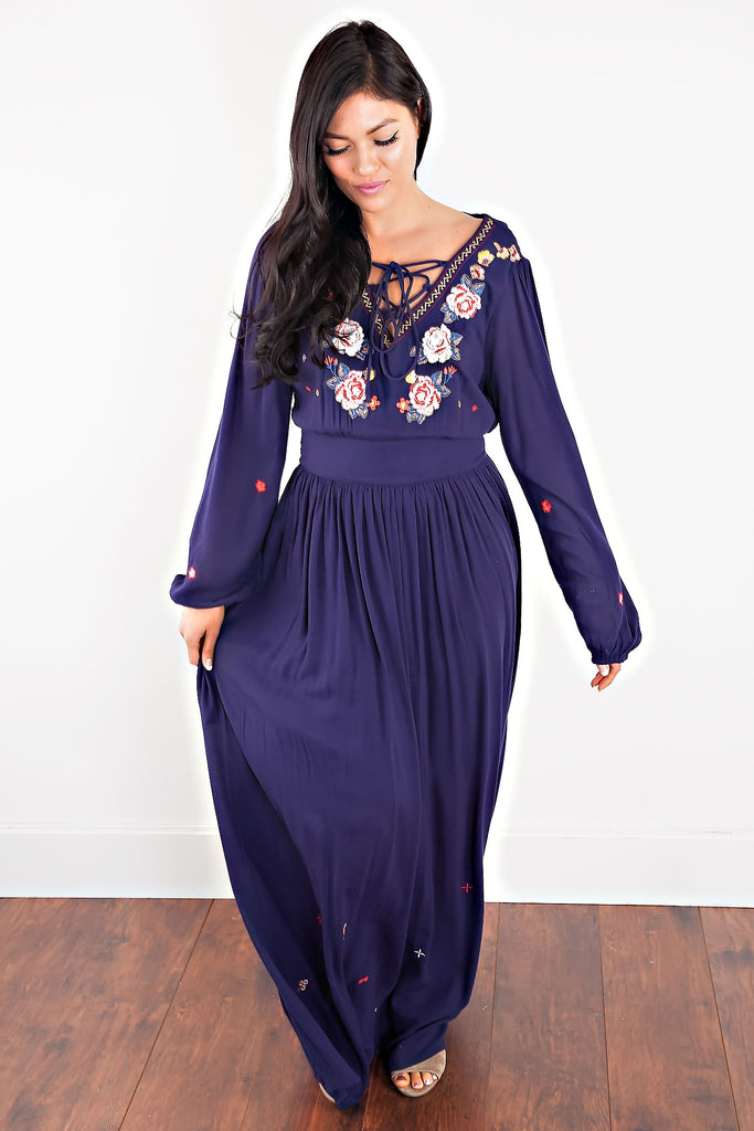 Embroidered Floral Maxi Dress