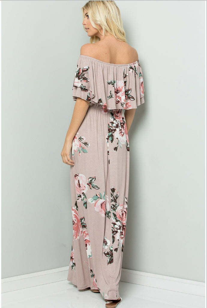 Floral Off The Shoulder Maxi Dress-Mauve