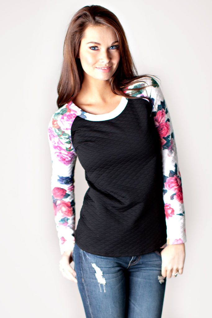 Quilted Floral Sweater Top
