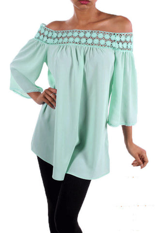 Flourish Crochet Detailed Top-Mint