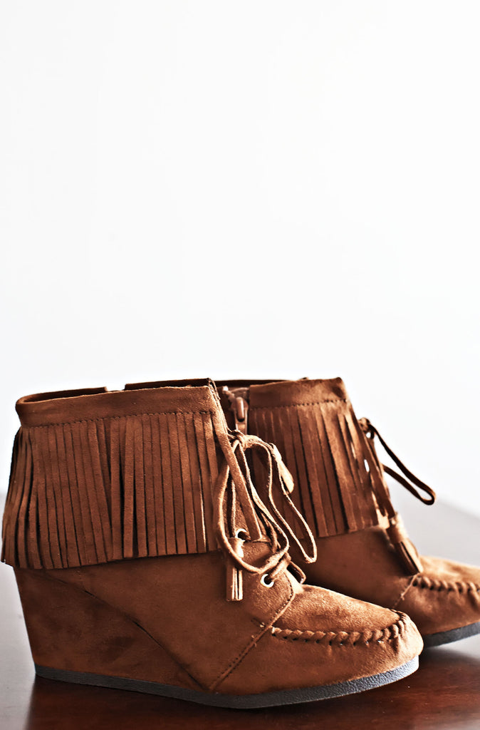 Fringe Love Booties-Camel