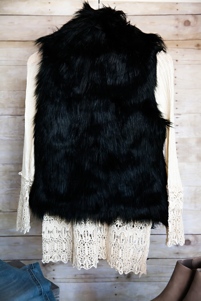 Faux Fur Vest-Black