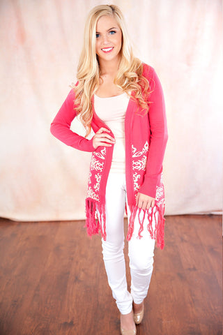 Glad To Meet You Printed Cardigan-Pink