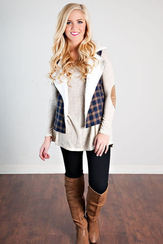 Go For It Plaid Vest-Navy