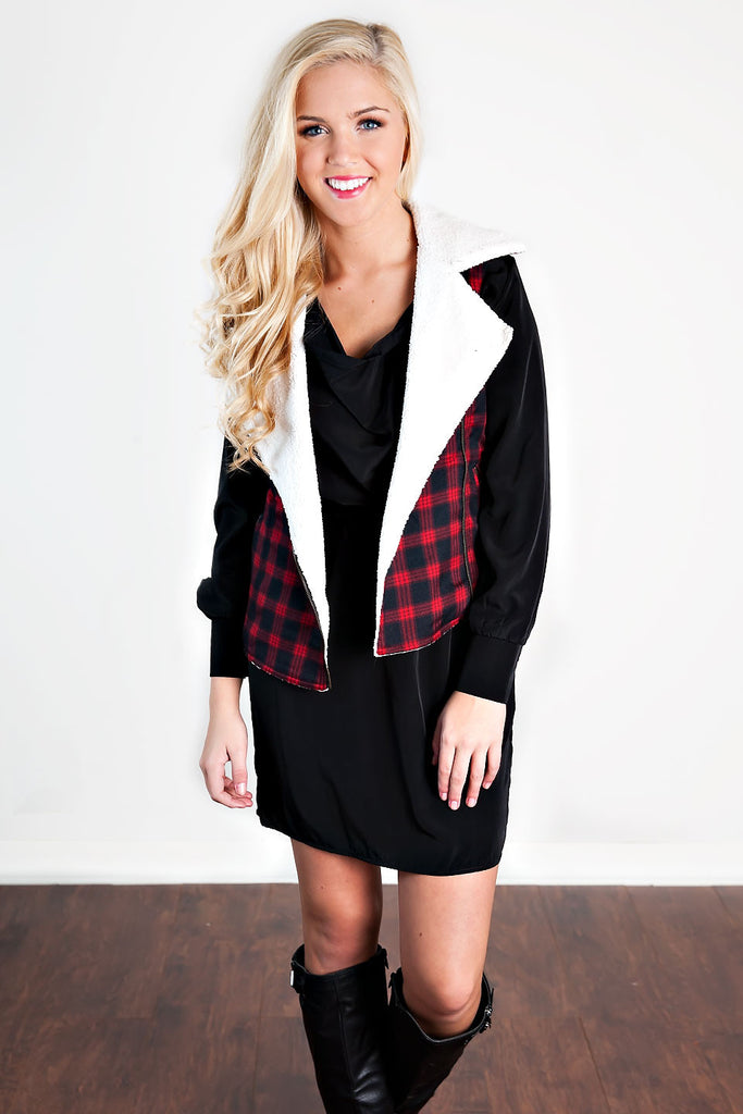 Go For It Plaid Vest-Red