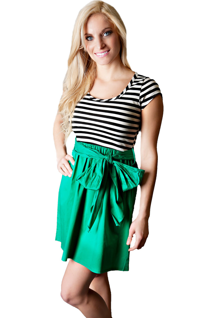 Harper Striped Dress with sleeves -Green