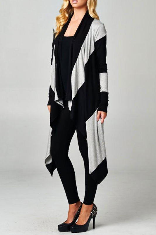 Free Love Striped Cardigan-Grey/Black