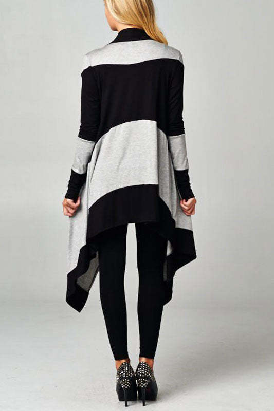 Free Love Striped Cardigan-Grey/Black