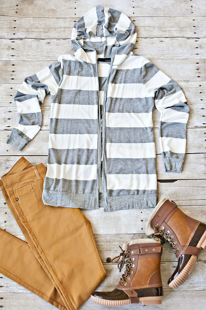 Grey And White Striped Cardigan