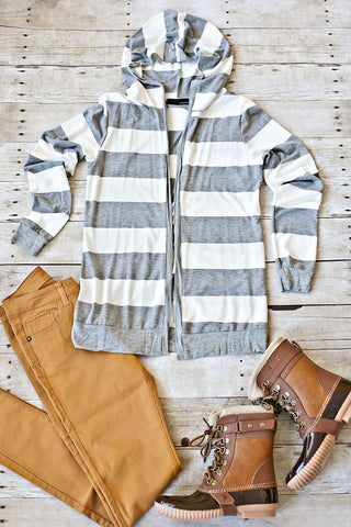 Grey And White Striped Cardigan