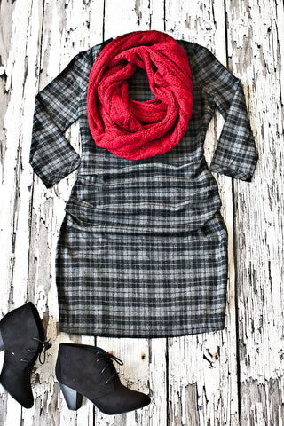 Holiday Cheer Plaid Dress-Grey