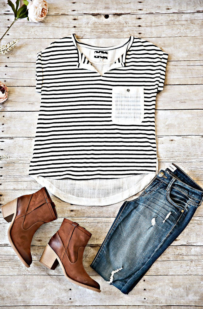 Hangtime Striped Top-White