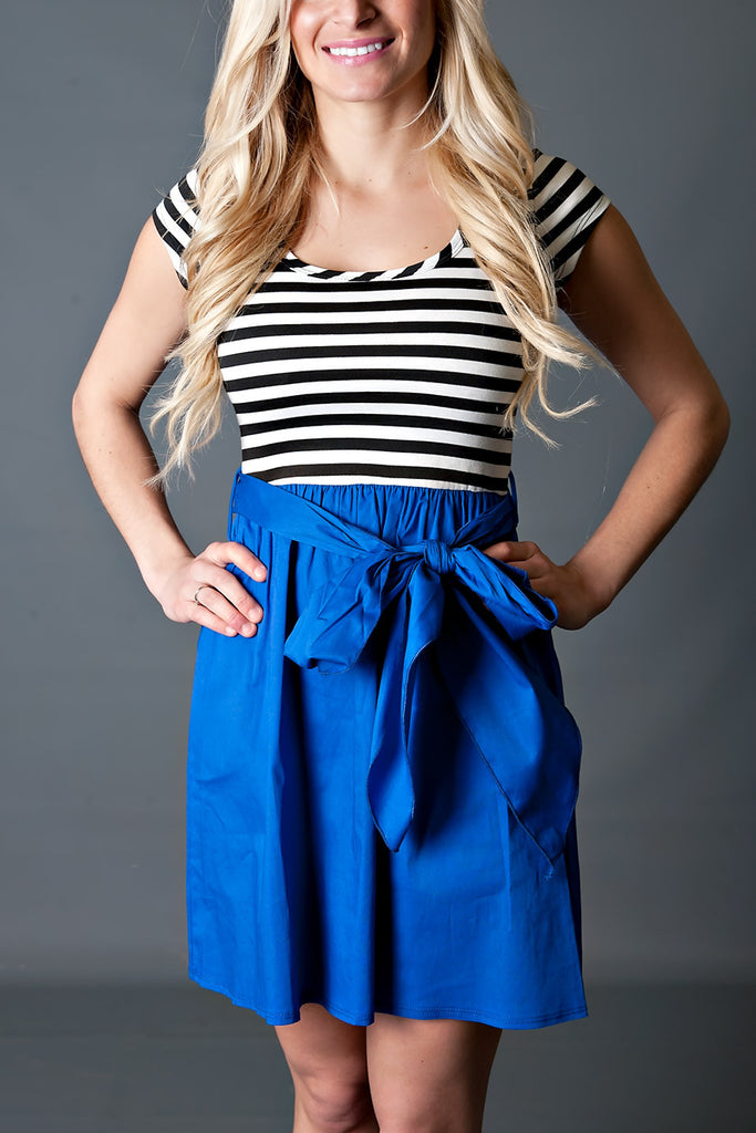 Harper Striped Dress with sleeves -Blue