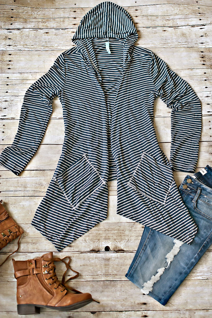 Haydee Striped Cardigan-Navy