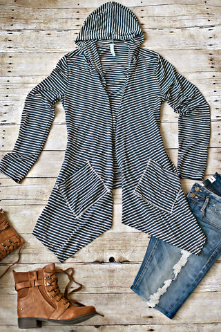 Haydee Striped Cardigan-Navy
