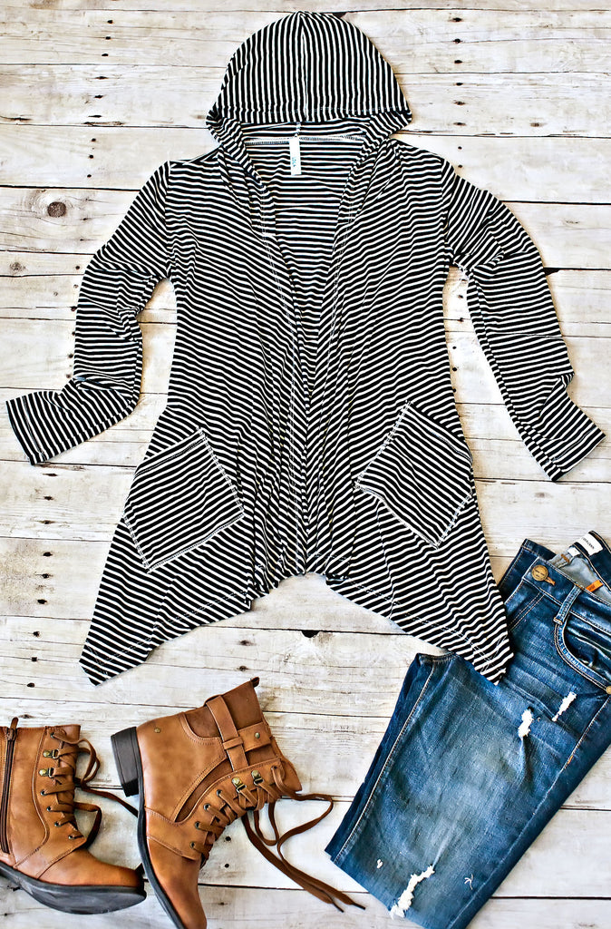 Haydee Striped Cardigan-Black
