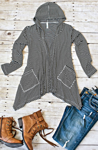 Haydee Striped Cardigan-Black