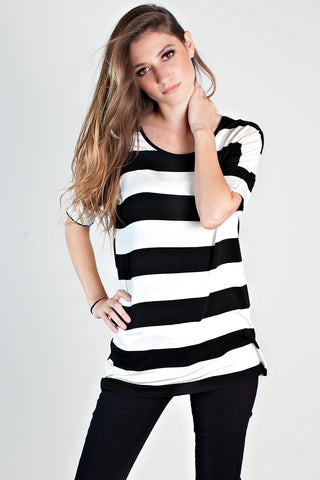 Heart For Stripes Tunic Top-Black White
