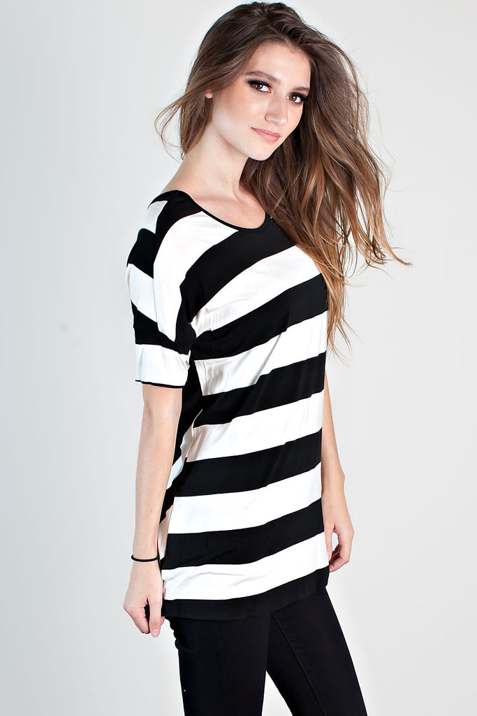 Heart For Stripes Tunic Top-Black White