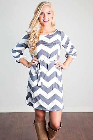 Hello November Chevron Dress-Grey