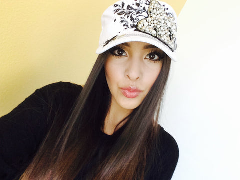 Pearl Embellished Cap-White