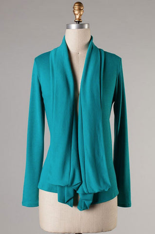 Long Sleeve Drapey Wrap Top-Jade