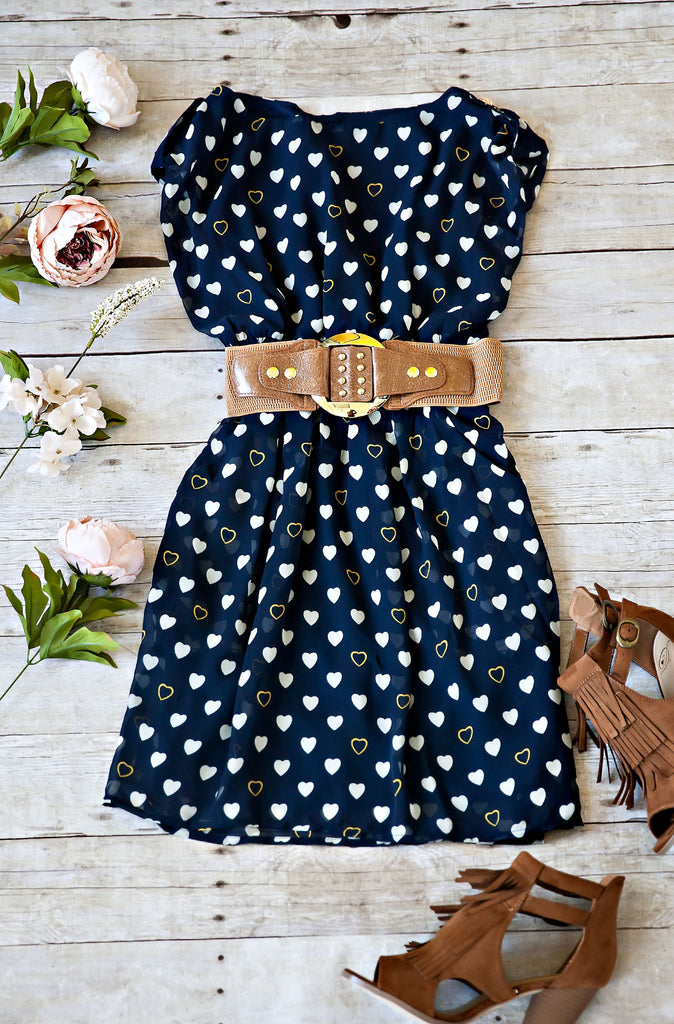 Key To My Heart Belted Dress-Navy