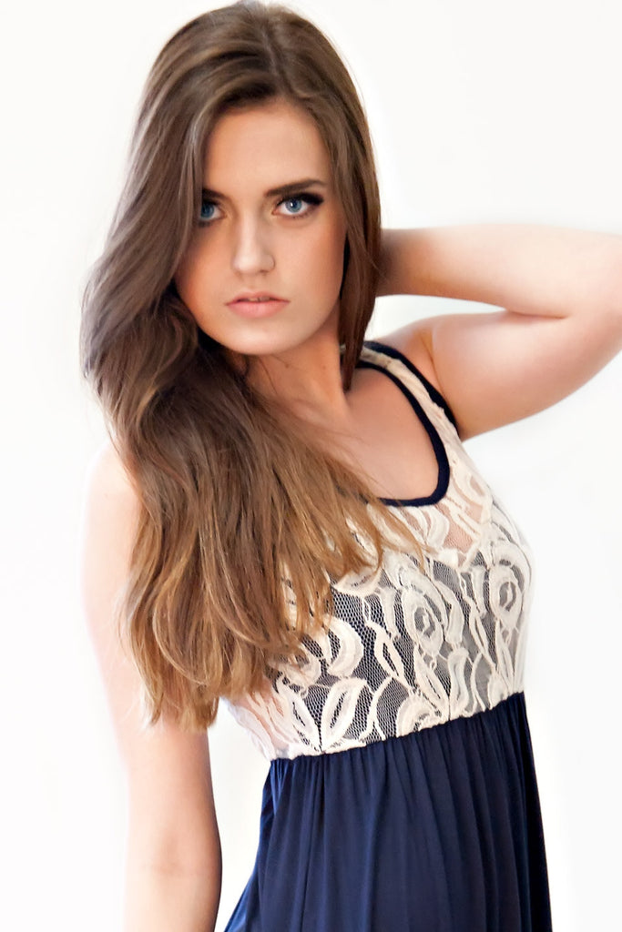 A Life Inspired Lace Dress- Ivory Navy