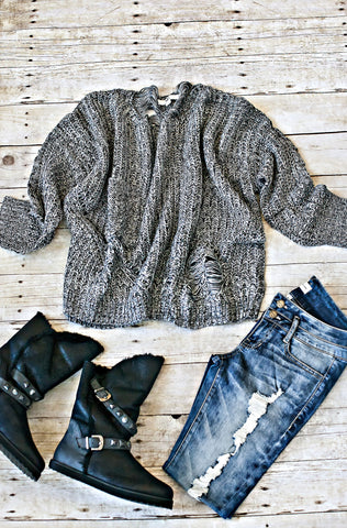 Lazy Sunday Slouch Sweater-Grey/Black