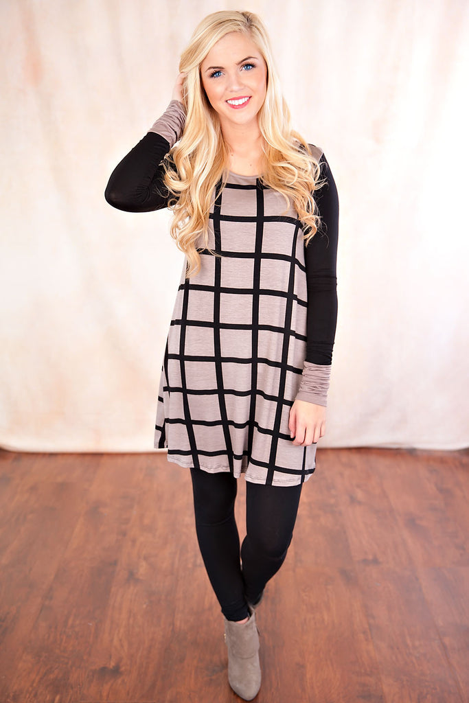 Lauren Taupe And Black Dress