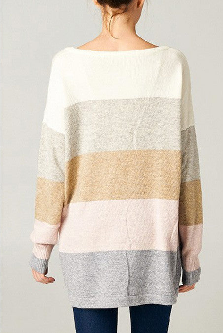 Let It Snow Striped Sweater-Light Pink